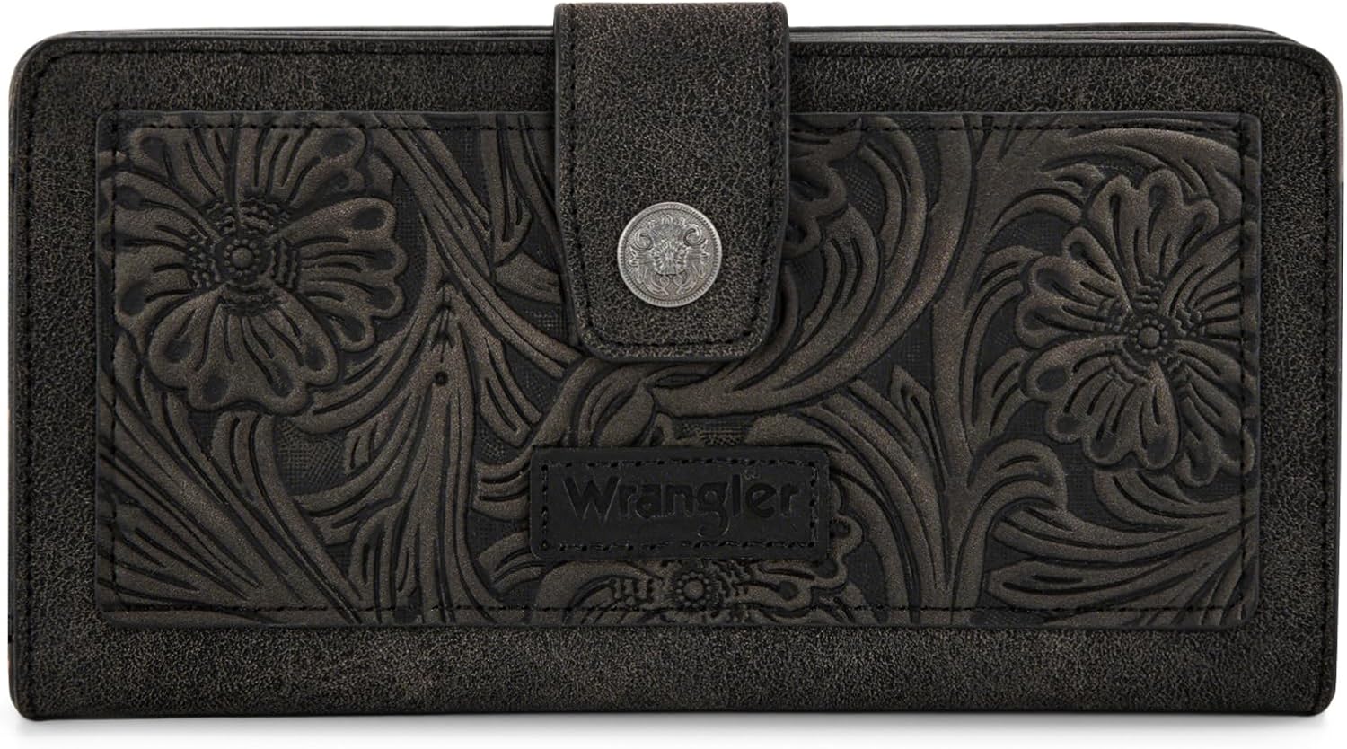 Montana West Wrangler Black Tooling Flower Wallet for Women