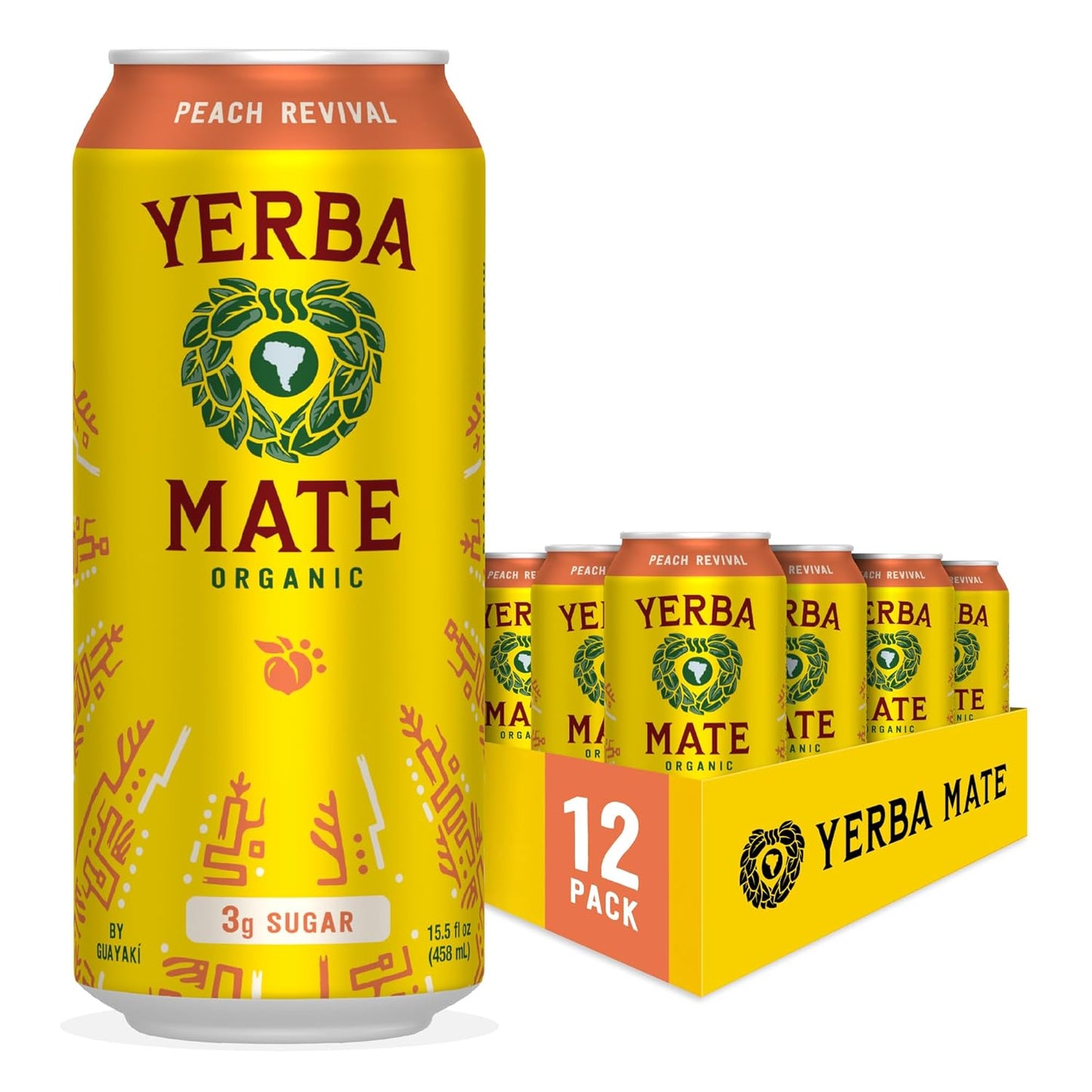 Yerba Madre Organic Yerba Mate Energy Drink, Peach Revival Flavor