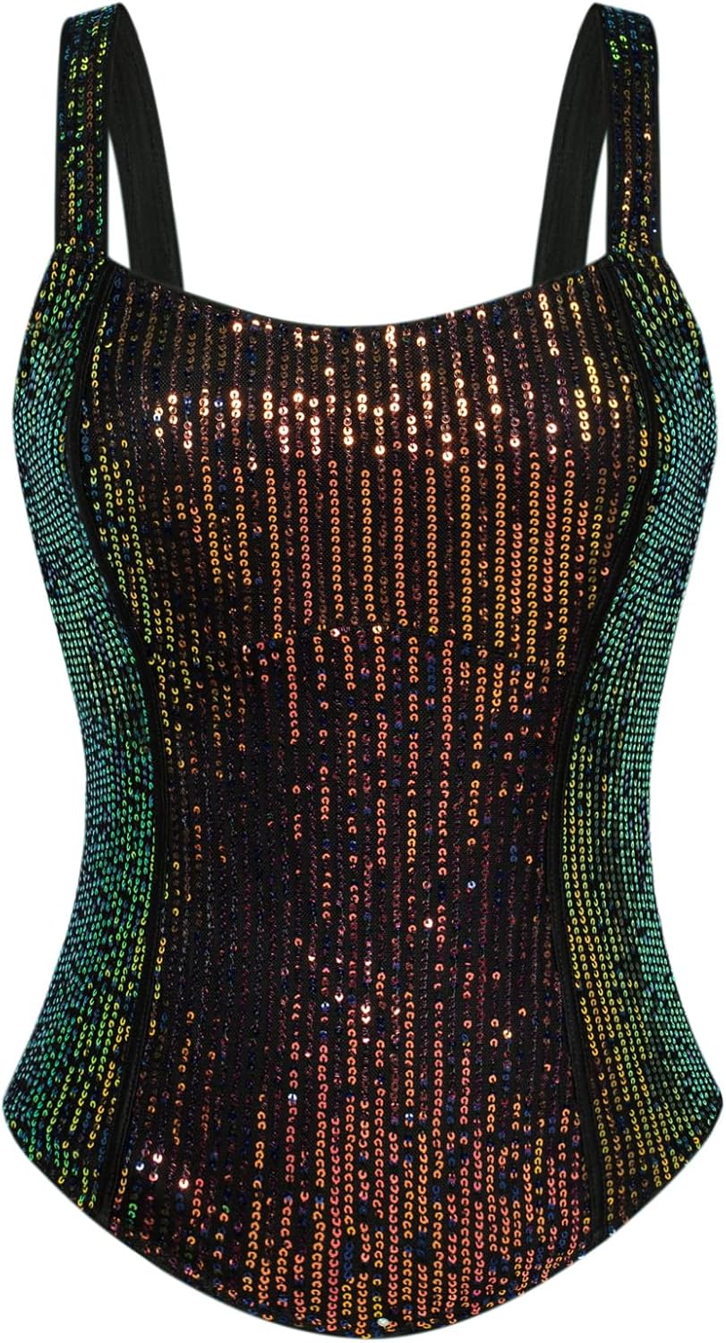 Sequin Tank Tops for Women Bustier Corset Sparkle Party Wear