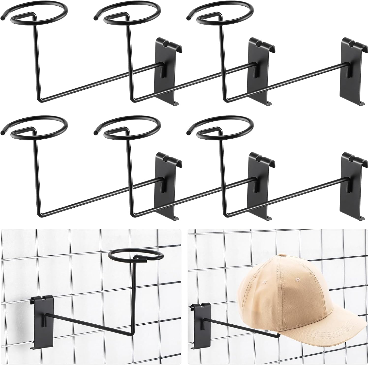 Metal Hat Displayer for Gridwall - 6 Pcs Cap Rack Organizer