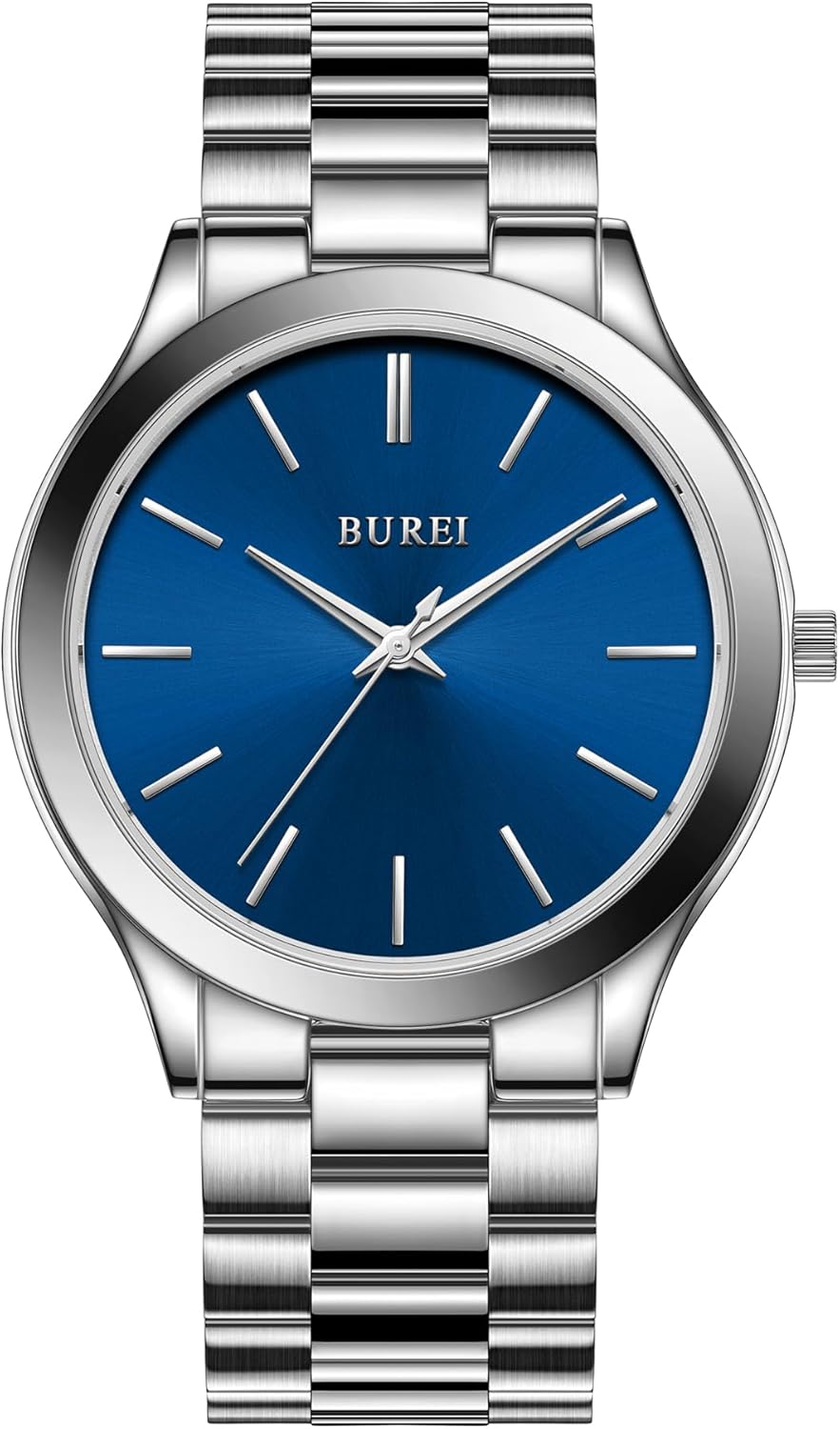 BUREI Men Watches Fashion Analog Stainless Steel Quartz Waterproof