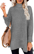 Turtleneck Side Split Oversized Pullover for Women - Cozy Tunic