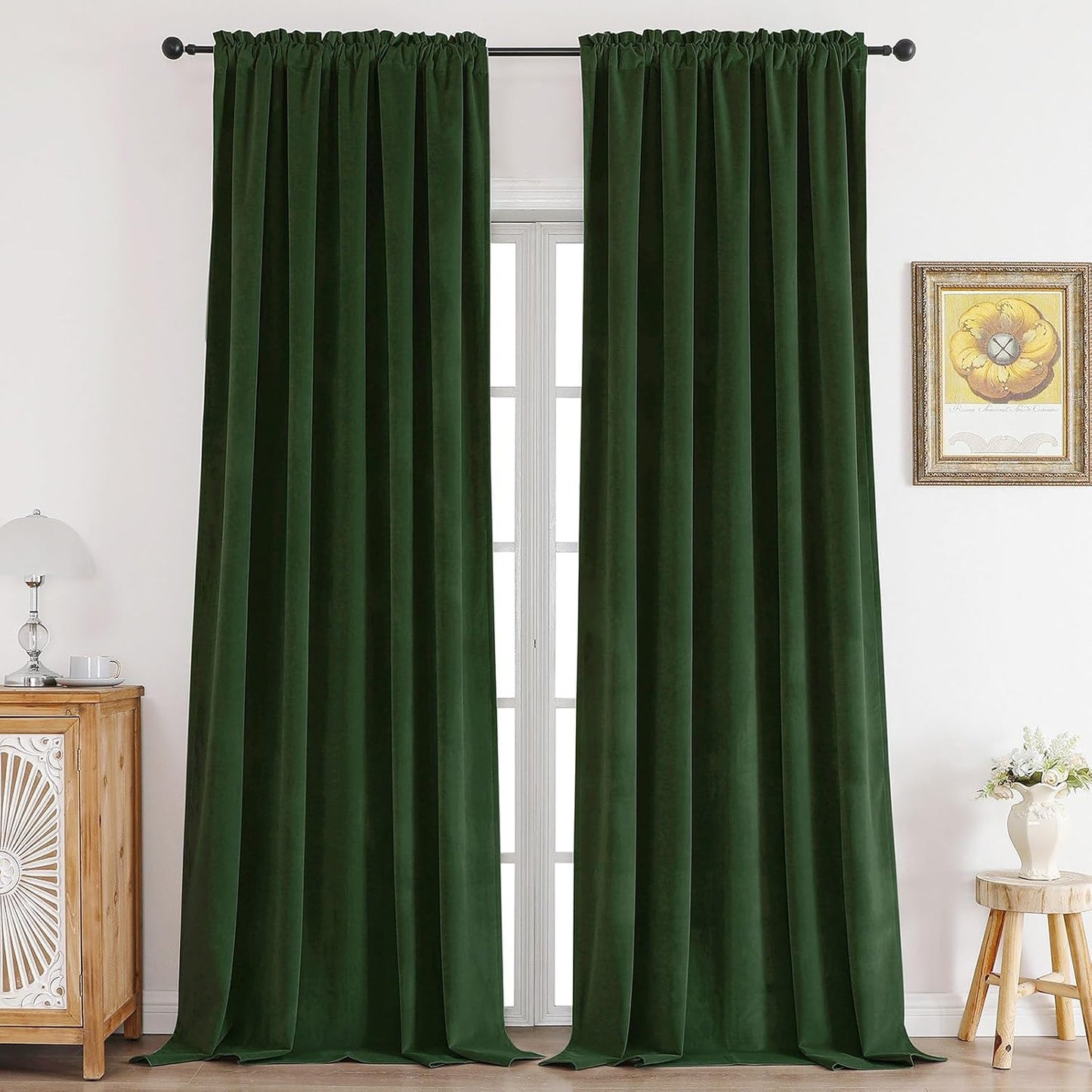 CUCRAF Dark Olive Green Velvet Blackout Curtains for Luxury Homes