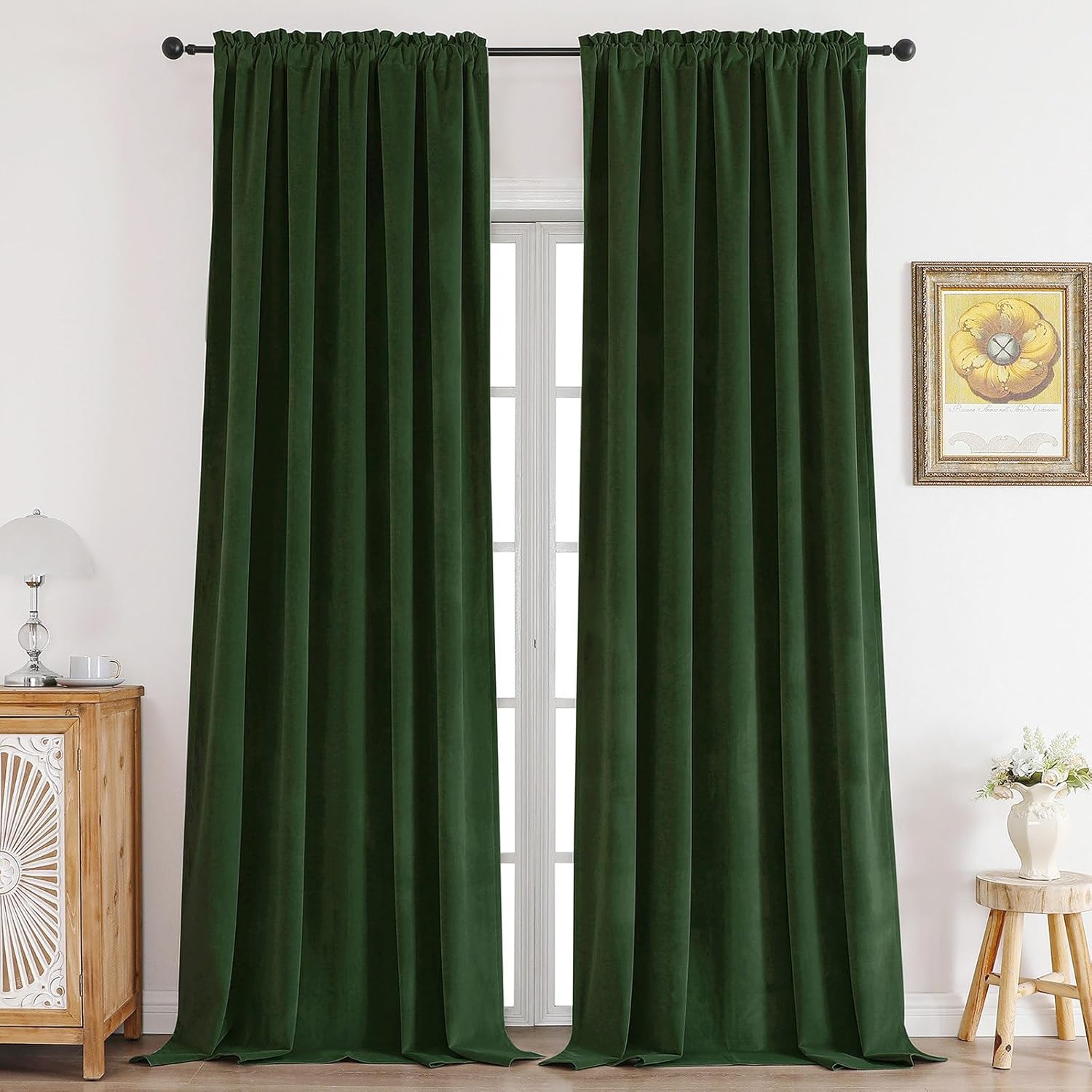 CUCRAF Dark Olive Green Velvet Blackout Curtains for Luxury Homes