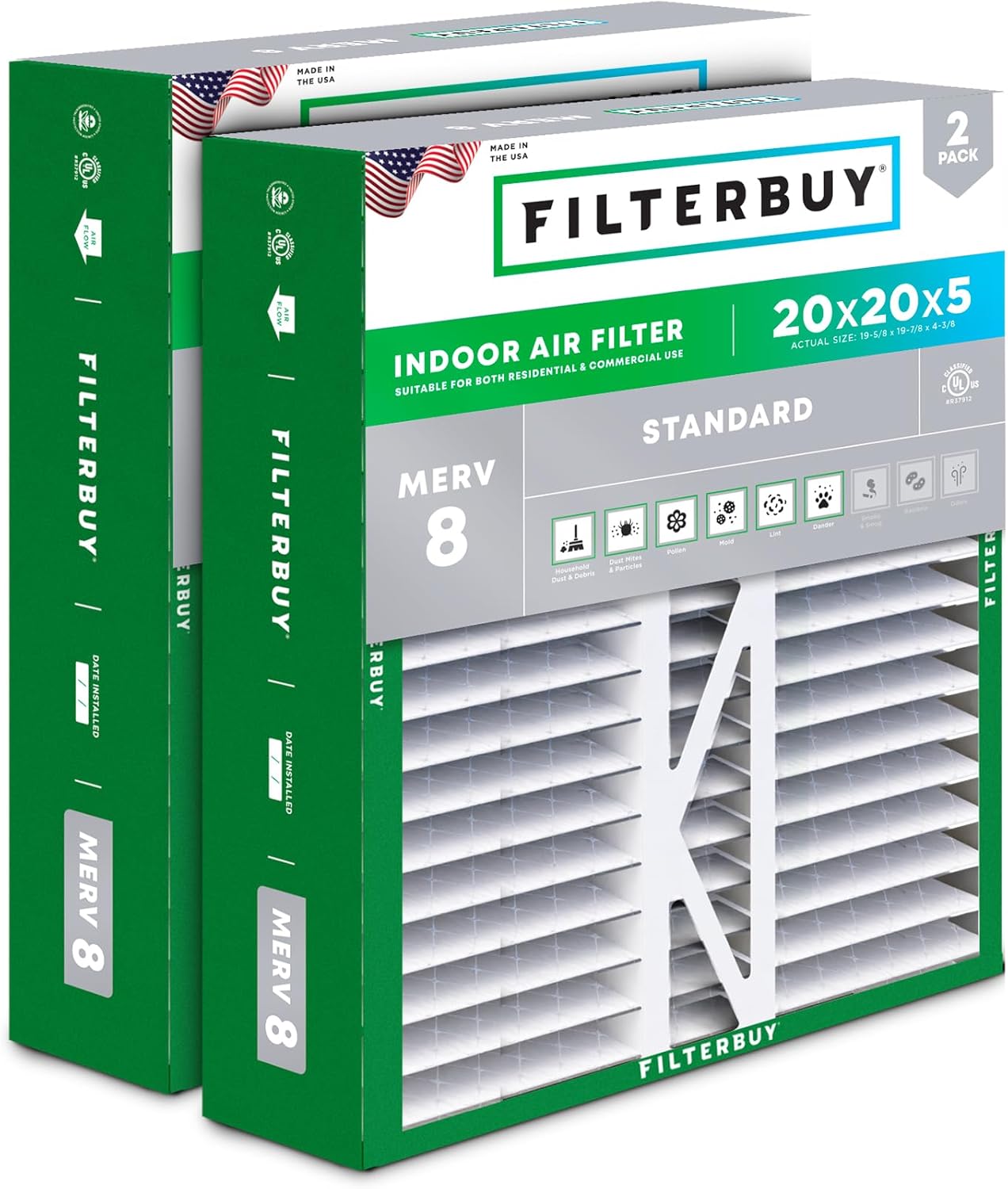 Dust Defense 20x20x5 Air Filter 2-Pack for HVAC