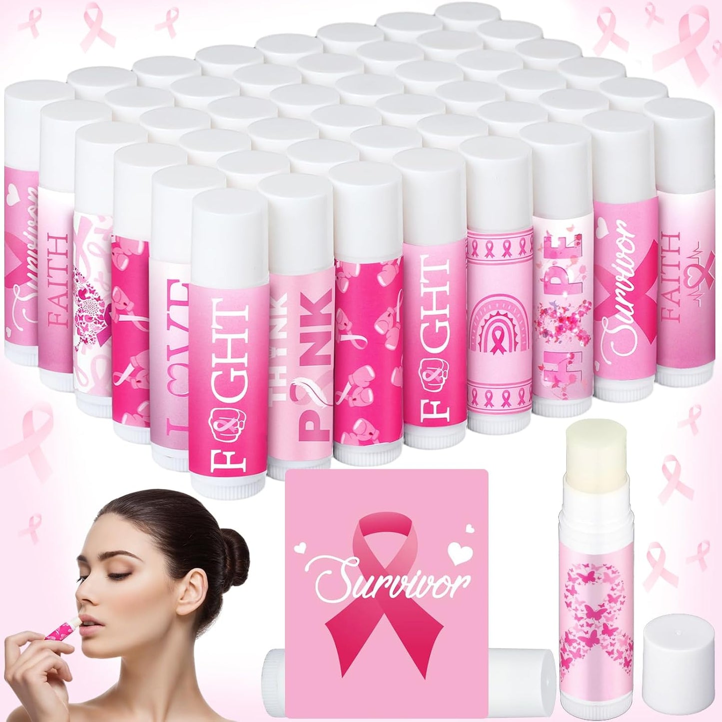 150 Pcs Breast Cancer Awareness Lip Balms for Thank You Gifts