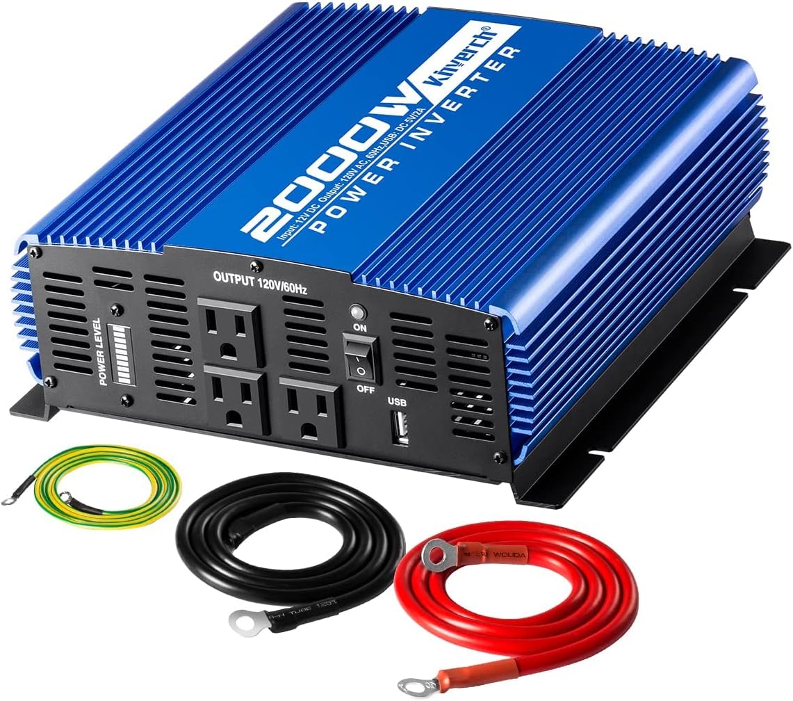 2000W Continuous Power Inverter with 3 AC Outlets and USB Port