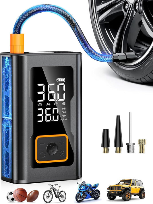 Portable Tire Inflator with Digital Gauge and LED Light Features