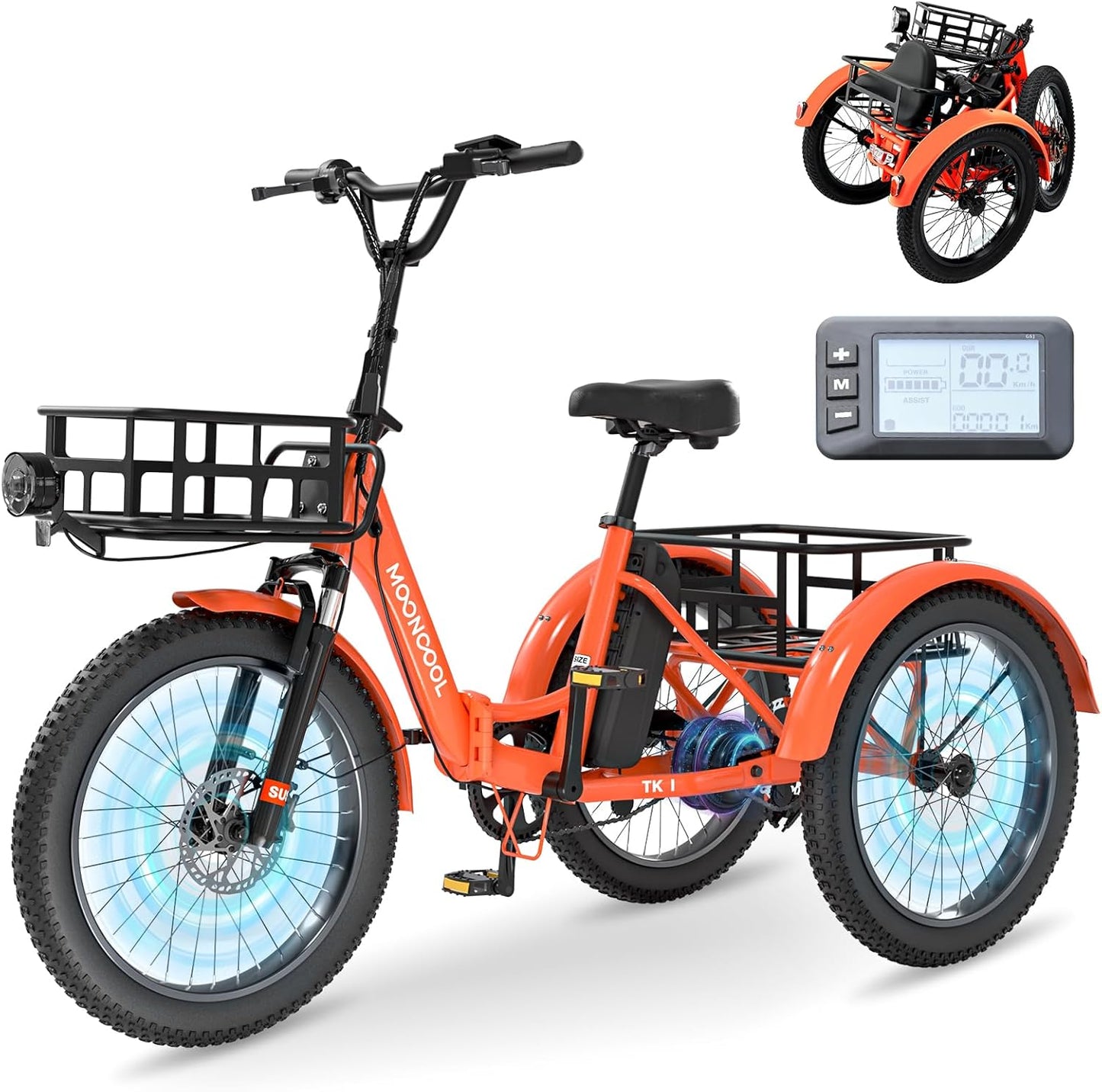 MOONCOOL Electric Tricycle for Adults with Removable Battery