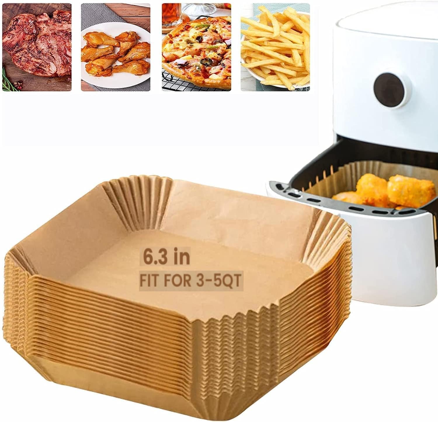 Non-Stick Air Fryer Liners 6.3 in - Oil Grease Proof