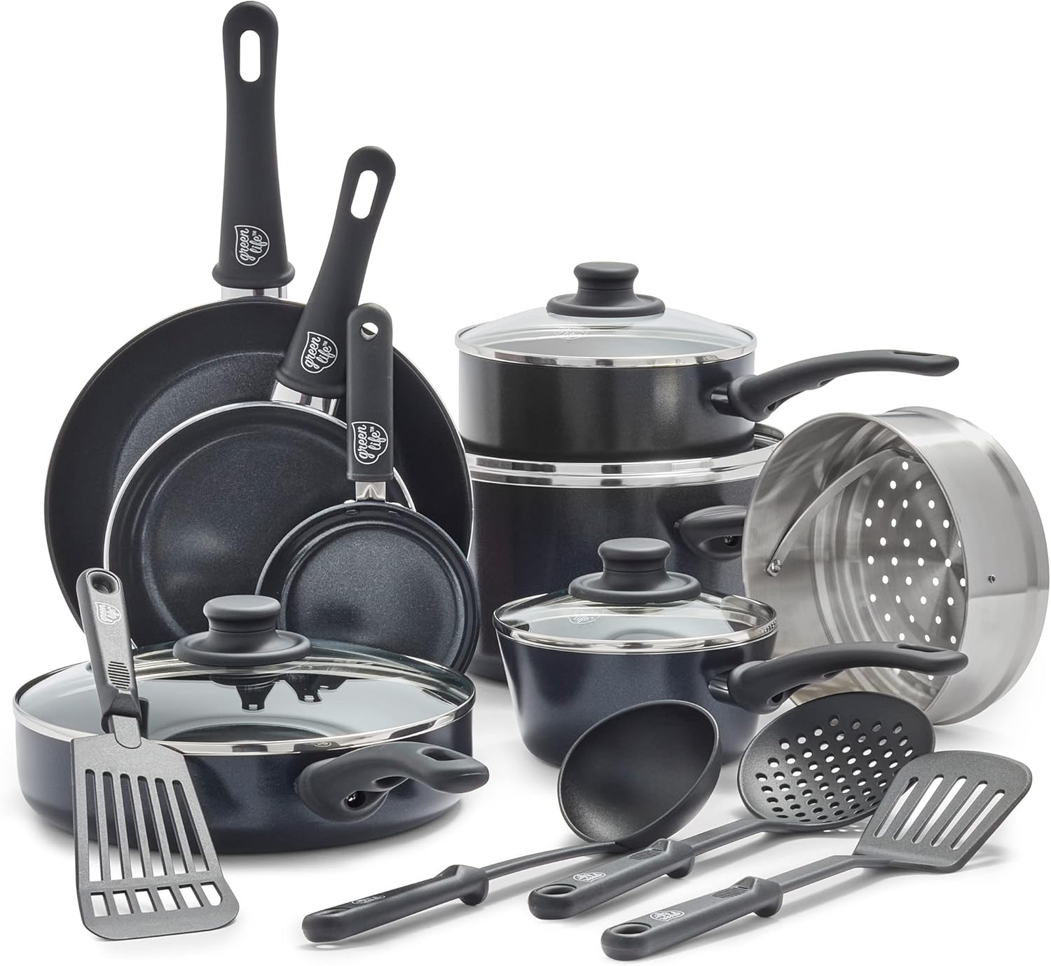 GreenLife 16 Piece Nonstick Cookware Set for Healthy Cooking