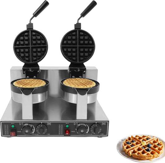 2400W Dual-head Waffle Maker: Adjustable Temp, Non-stick - Perfect for Commercial Use