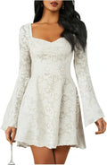 WDIRARA Women's Floral Jacquard Mesh Gothic Dress - Vintage A-Line lip