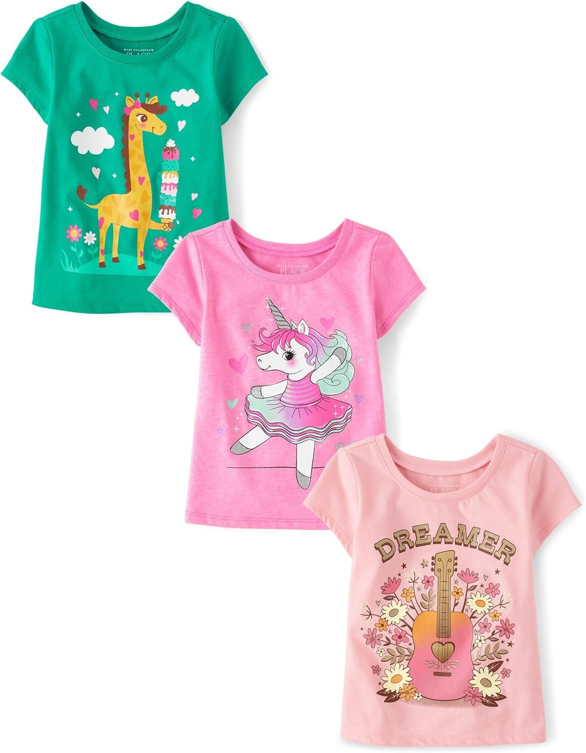 Adorable Animal Graphic Tees for Girls, 3-Pack