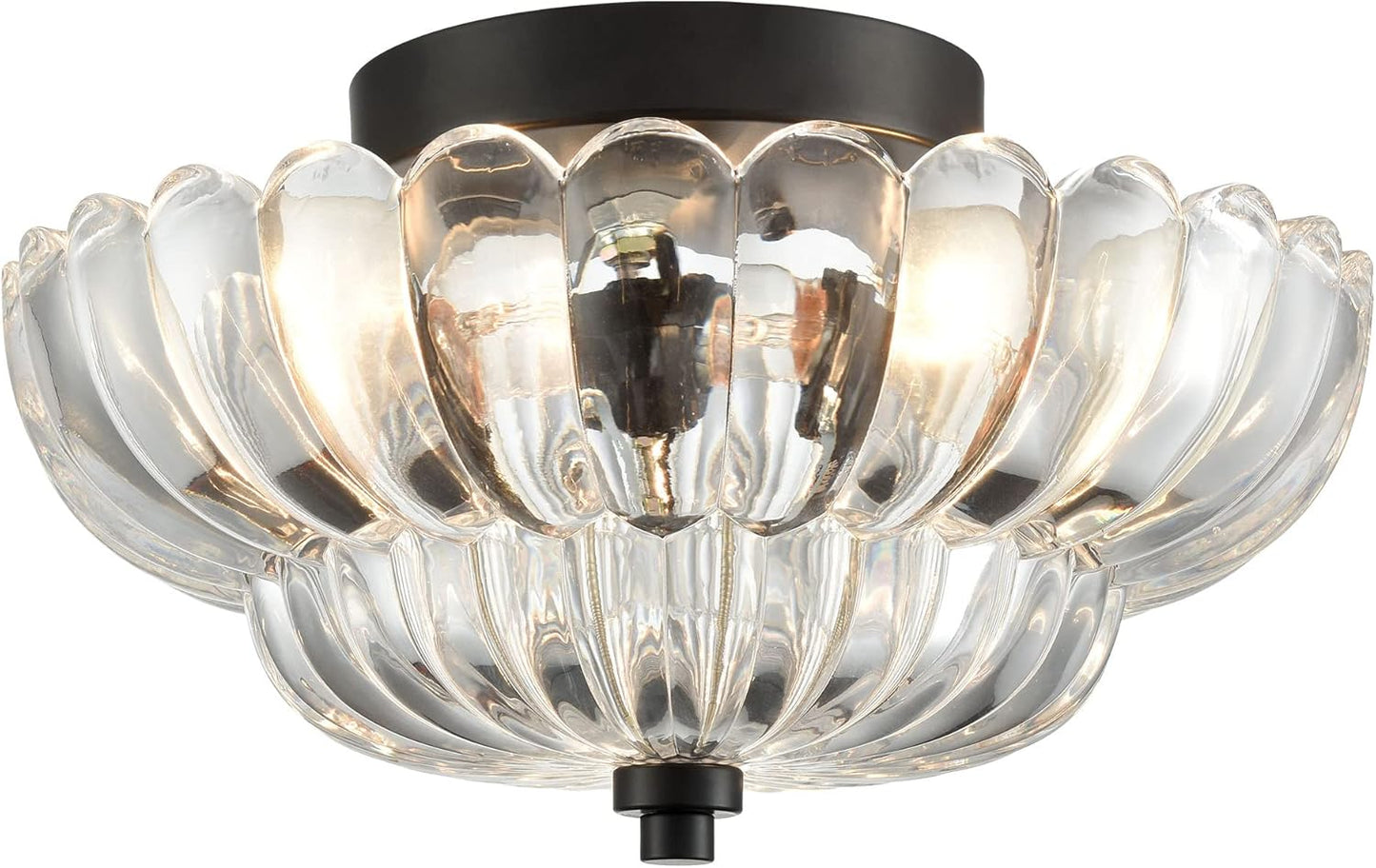Modern Black Ceiling Light with Scalloped Clear Glass Design