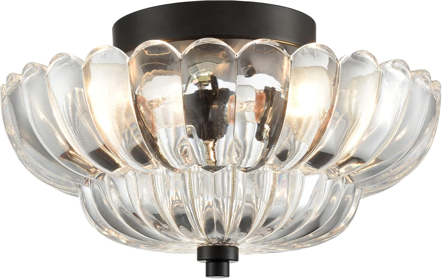 Modern Black Ceiling Light with Scalloped Clear Glass Design