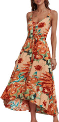 Women's Summer Boho Polka Dot Spaghetti Strap Midi Dress - Flowy Shoes
