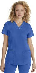 Scrub Top for Women with Grosgrain Ribbon V-Neck - 3 Pockets