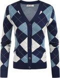 GRACE KARIN Womens Argyle V Neck Button Up Cardigan - Preppy Knit