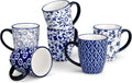 vancasso SELENE Coffee Mugs Set of 6 - Vintage Blue Porcelain 12 Oz