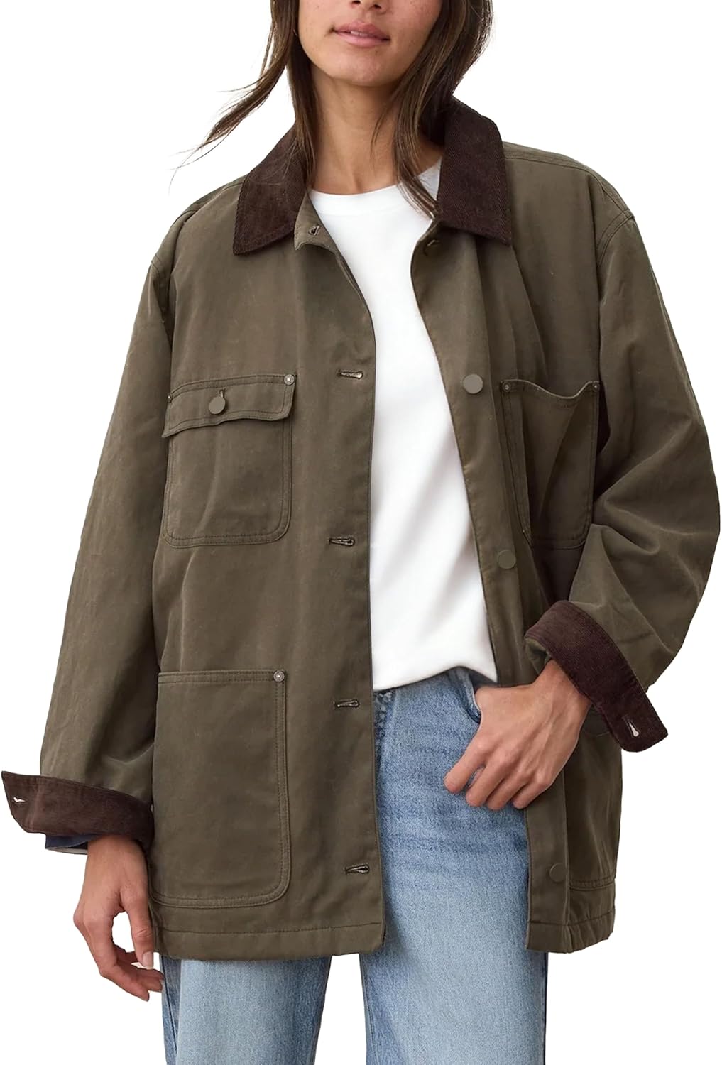 Oversized Utility Cotton Coat for Women with Vintage Charm