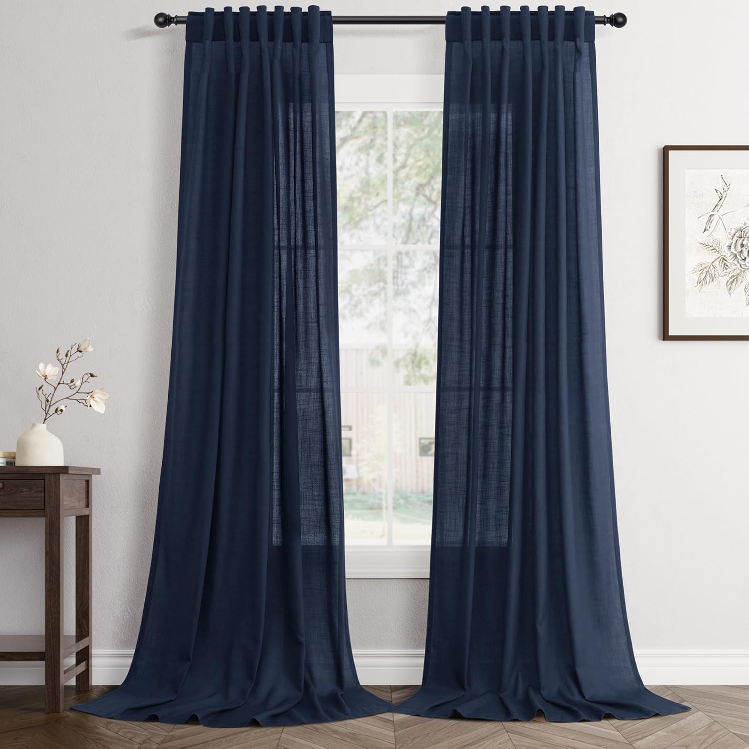 Navy Linen Curtains 84 Inch Length for Modern Farmhouse Style