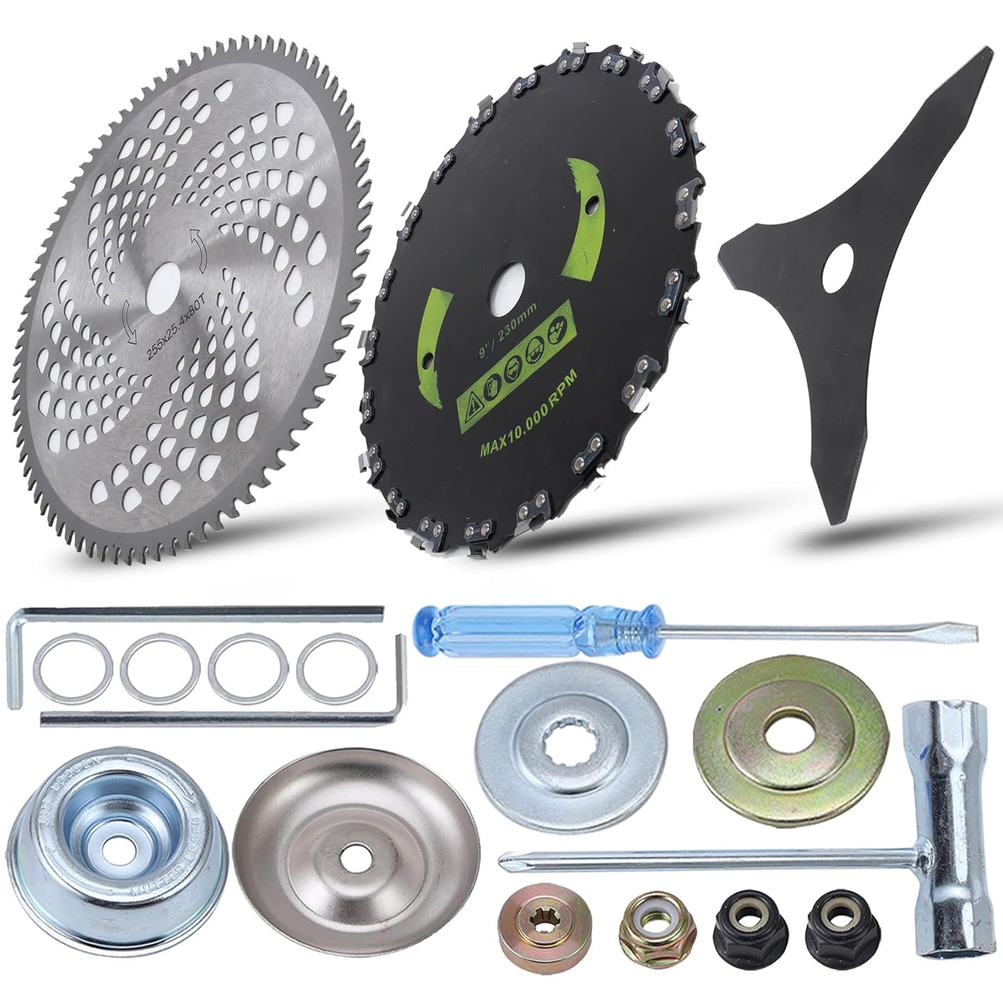 9in x 20T Chainsaw Tooth Cutter and 10in Carbide Tip Blades