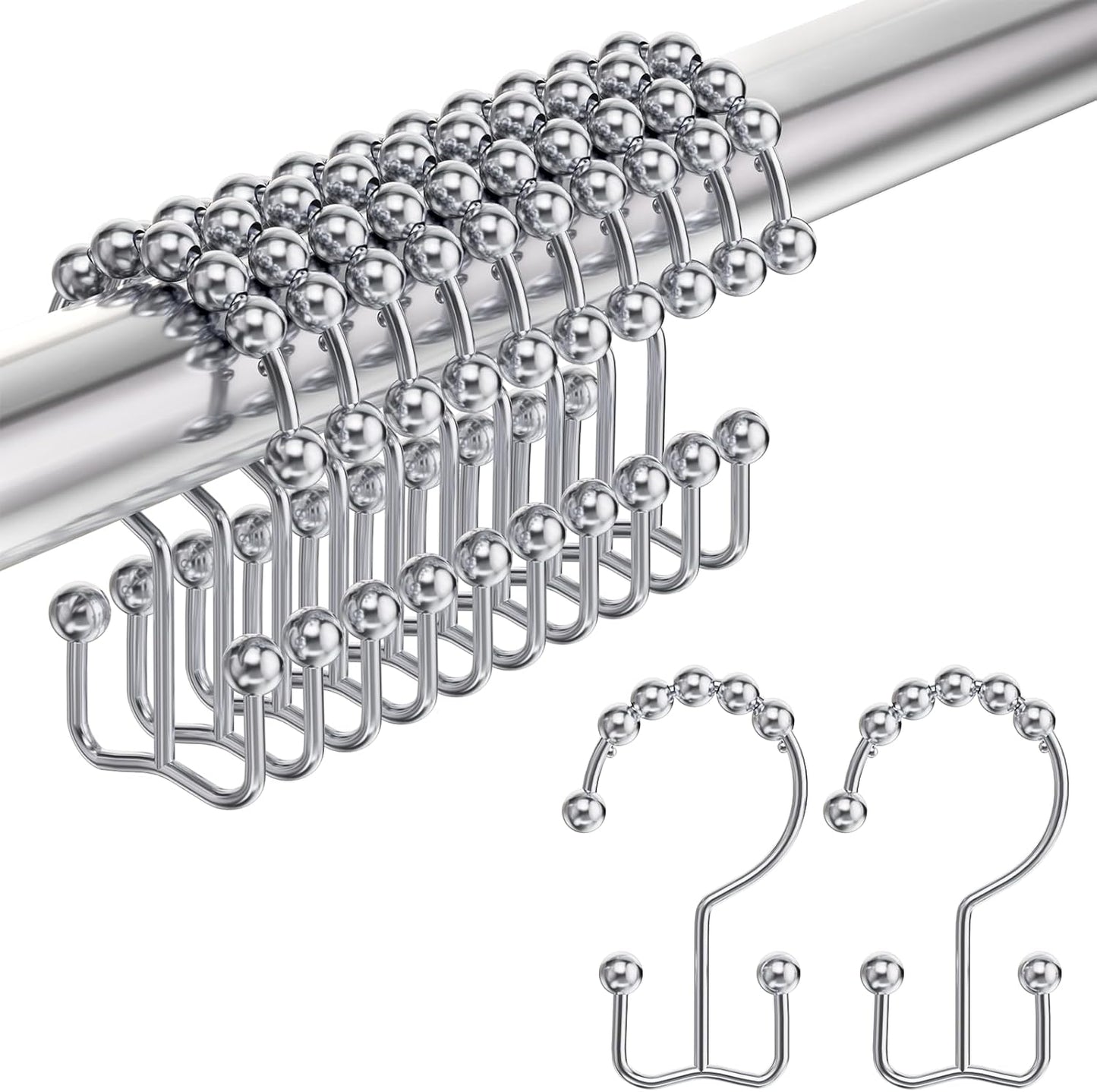 Rust-Resistant Double Hooks Set for Shower Curtains