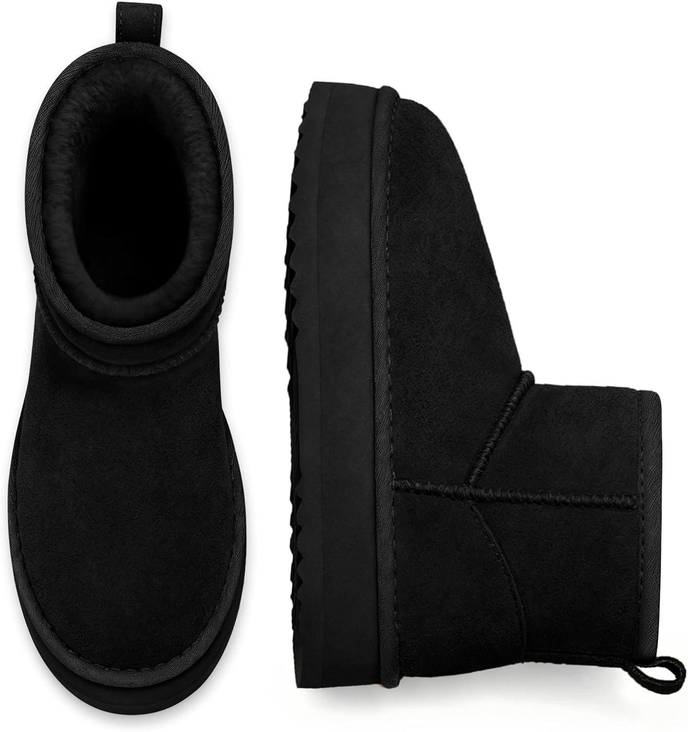 Litfun Suede Platform Mini Boots for Women with Fur Lining
