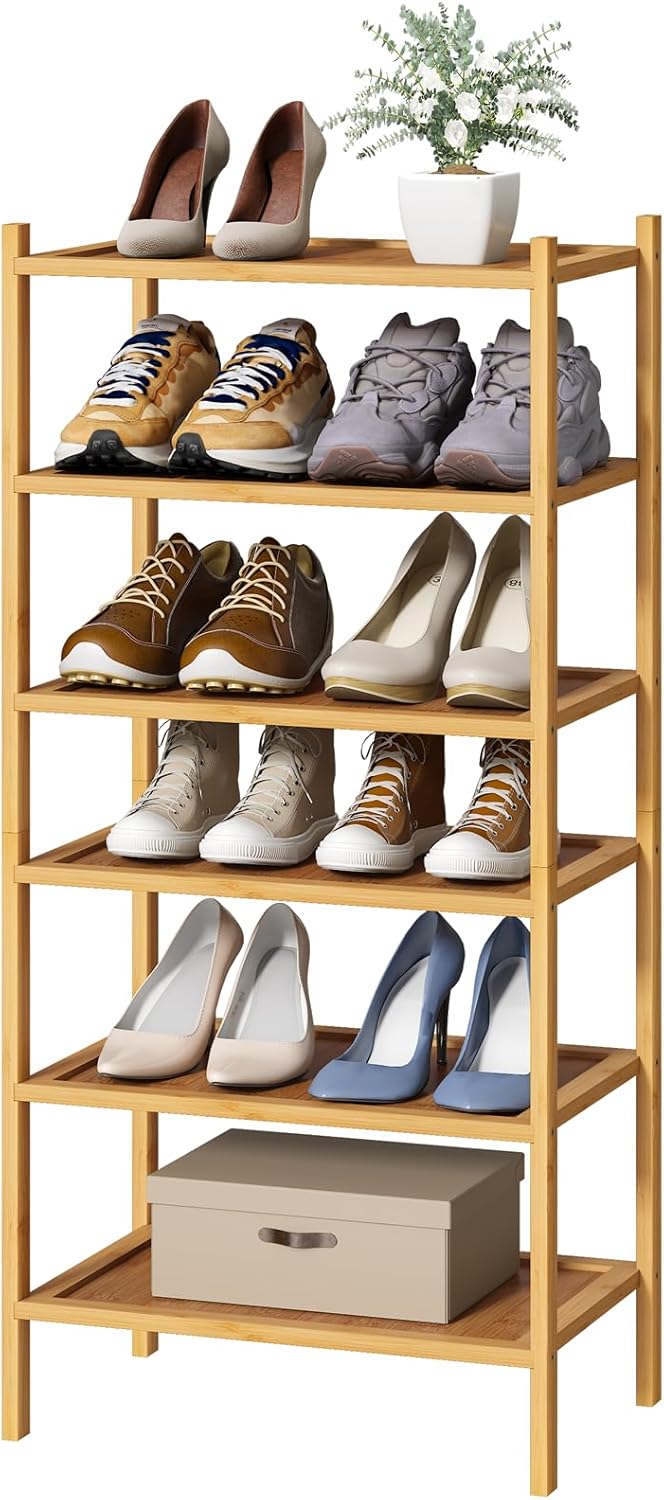 6-Tier Small Bamboo Shoe Rack for Entryway and Hallway Storage