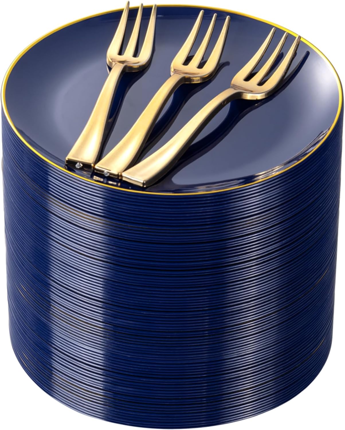Festiva 200Pcs Navy Blue Gold Dessert Plates & Forks for Parties