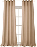 Tan Faux Linen Curtains 95 in Long Set of 2 Panels - Light Filtering