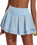 Pleated Tennis Skirt Double Ruffle Skort - High Waist Tummy Control