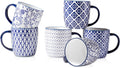 Ceramic Coffee Mugs Set 10 OZ - Set of 6 Vintage Blue