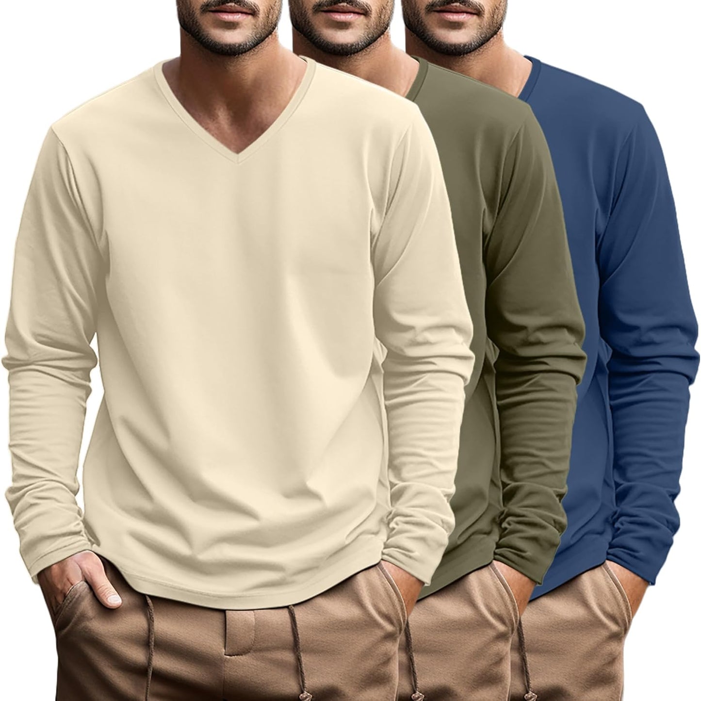 Ficerd 3 Pack Big and Tall Shirts for Men V Neck Cotton Tees