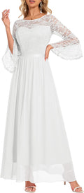 Women's Formal Bell Sleeve Maxi Dress - Elegant Lace Chiffon
