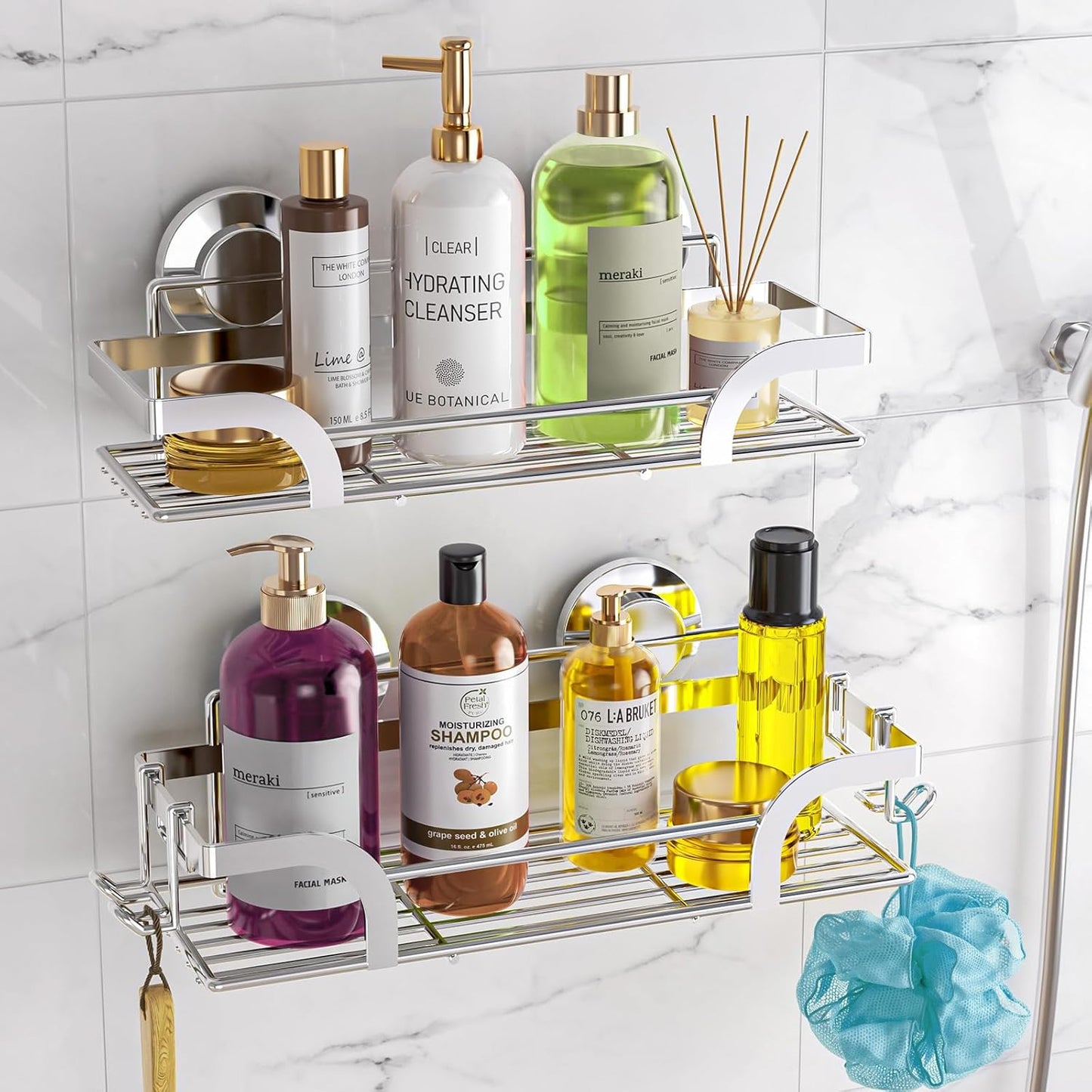 LEVERLOC Shower Caddy Suction Cup 2 Pack for Bathroom Storage