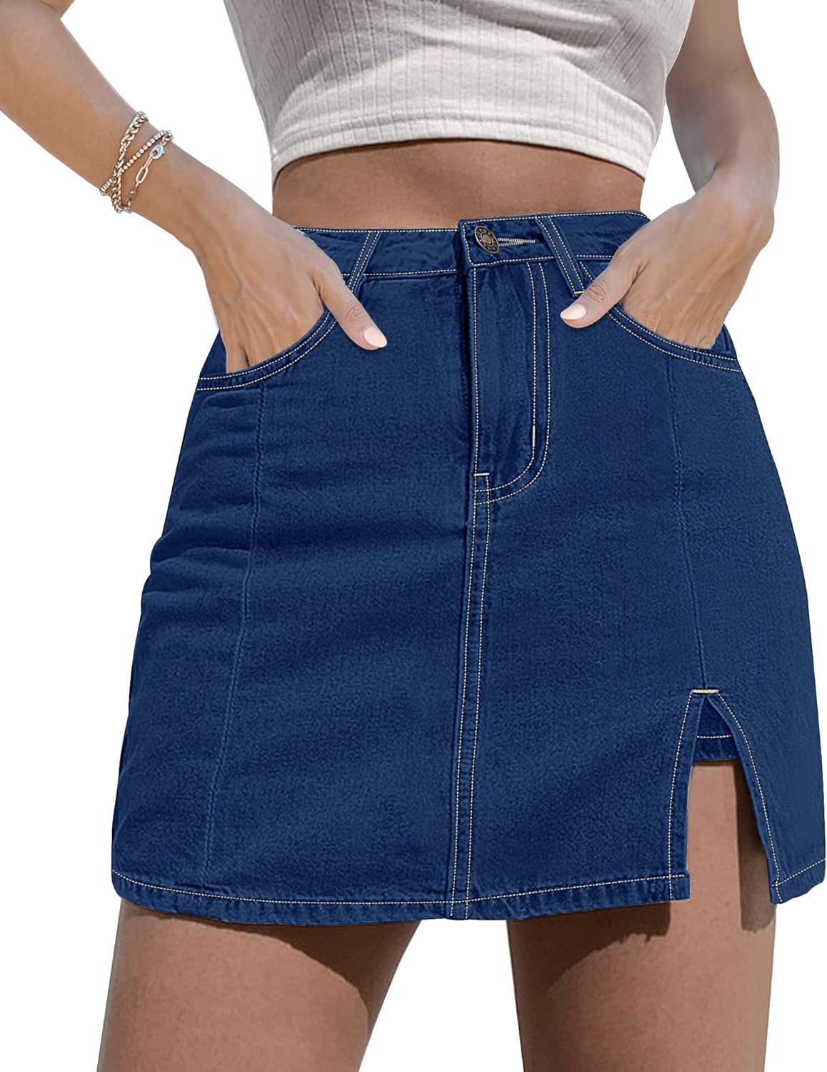 Luvamia Denim Mini Skirt with High Waisted Jean Shorts Style