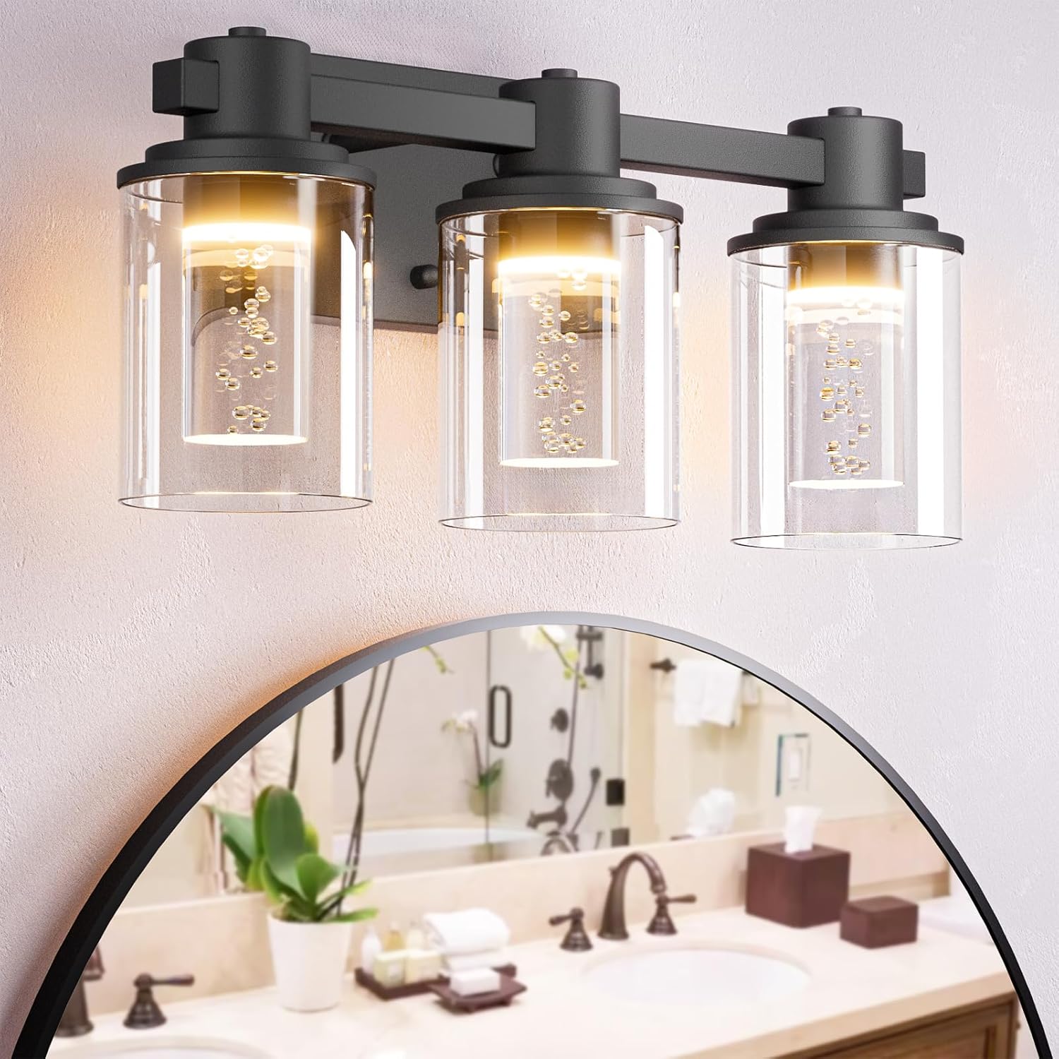 Quntis 3-Light Black Bathroom Light Fixture with 5 Color Modes