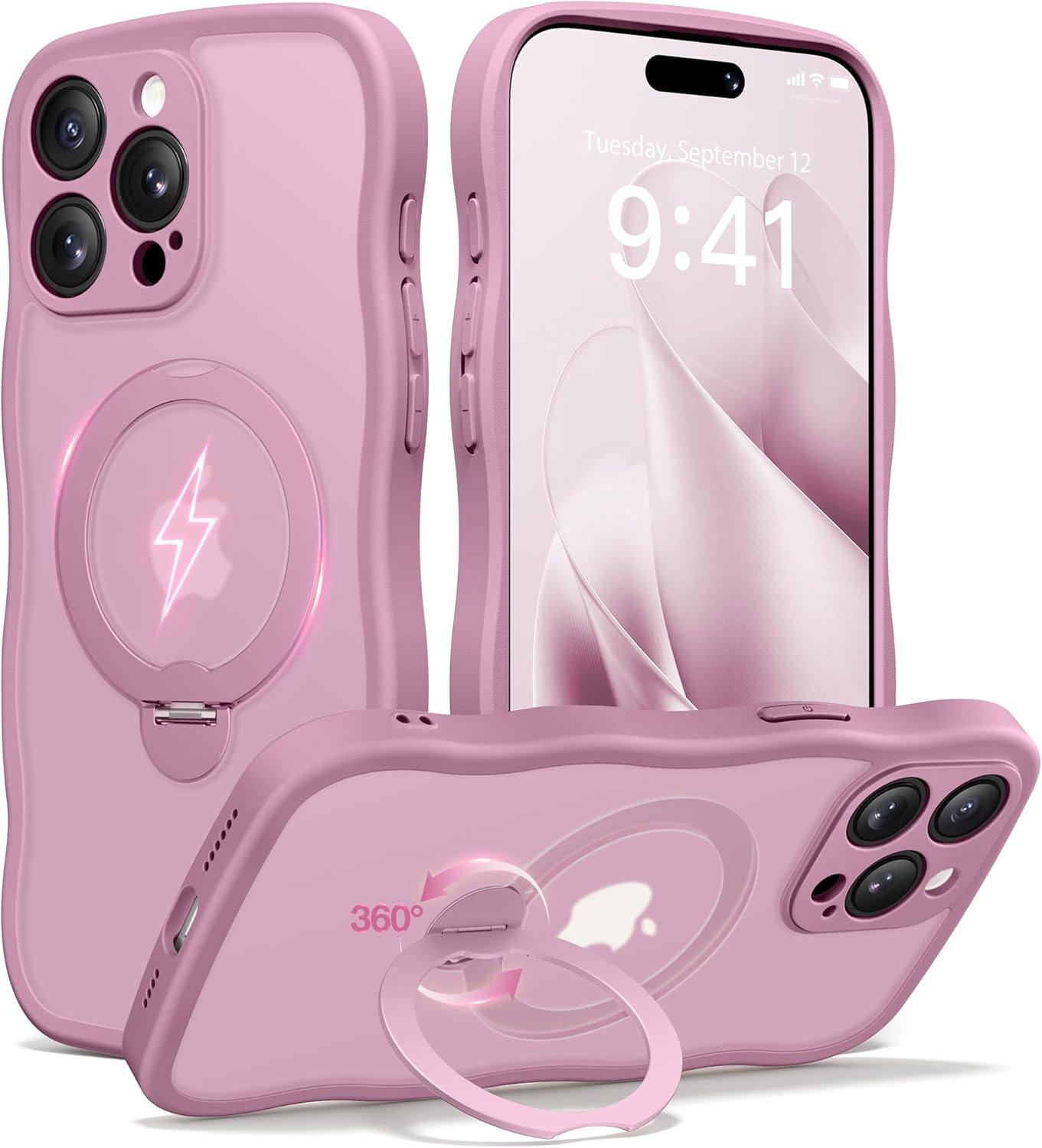 CAPRARO iPhone 15 Pro Max Case with 360 Spin Magnetic Stand