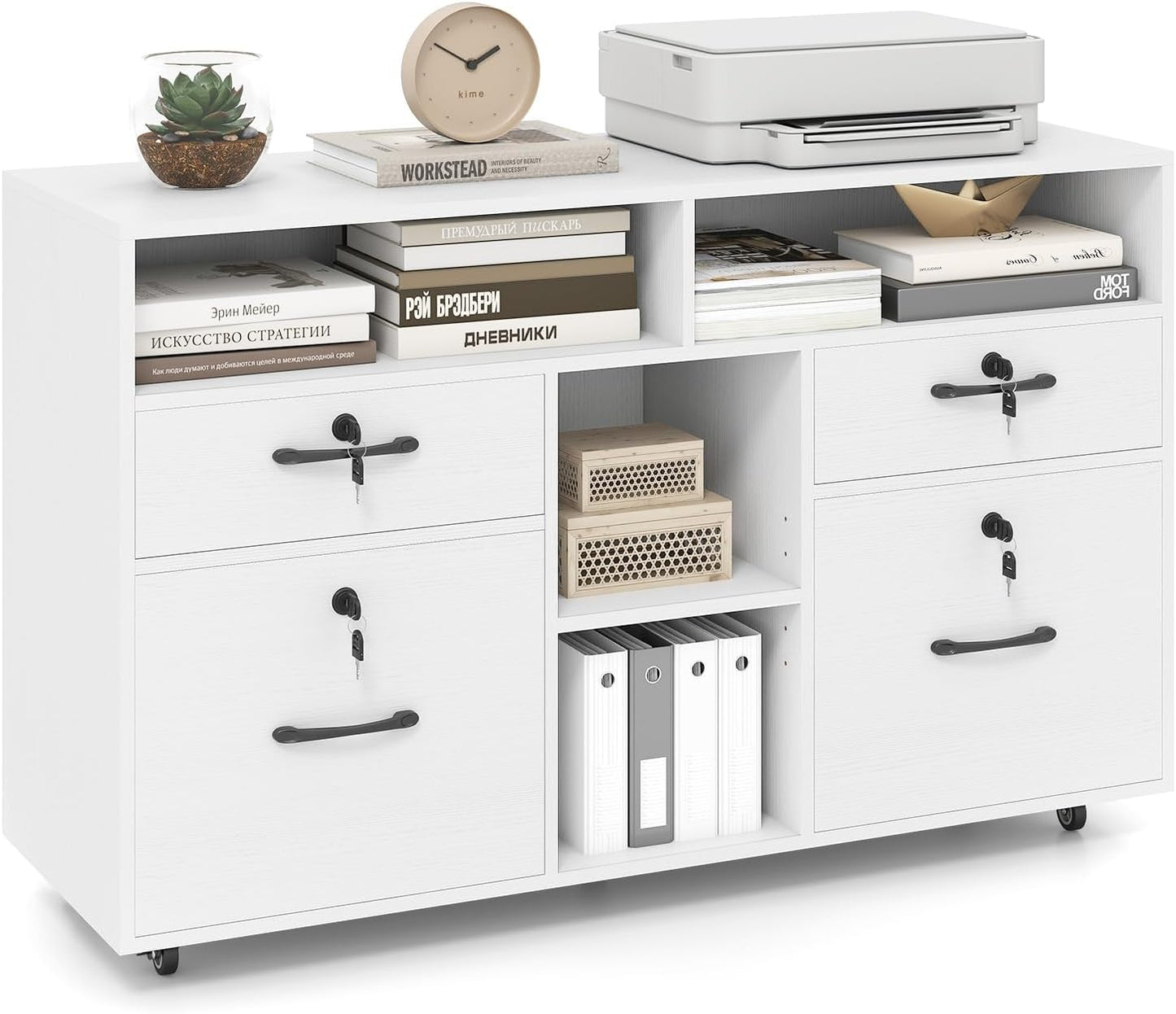 Giantex 4-Drawer Lateral File Cabinet with Lock and Wheels