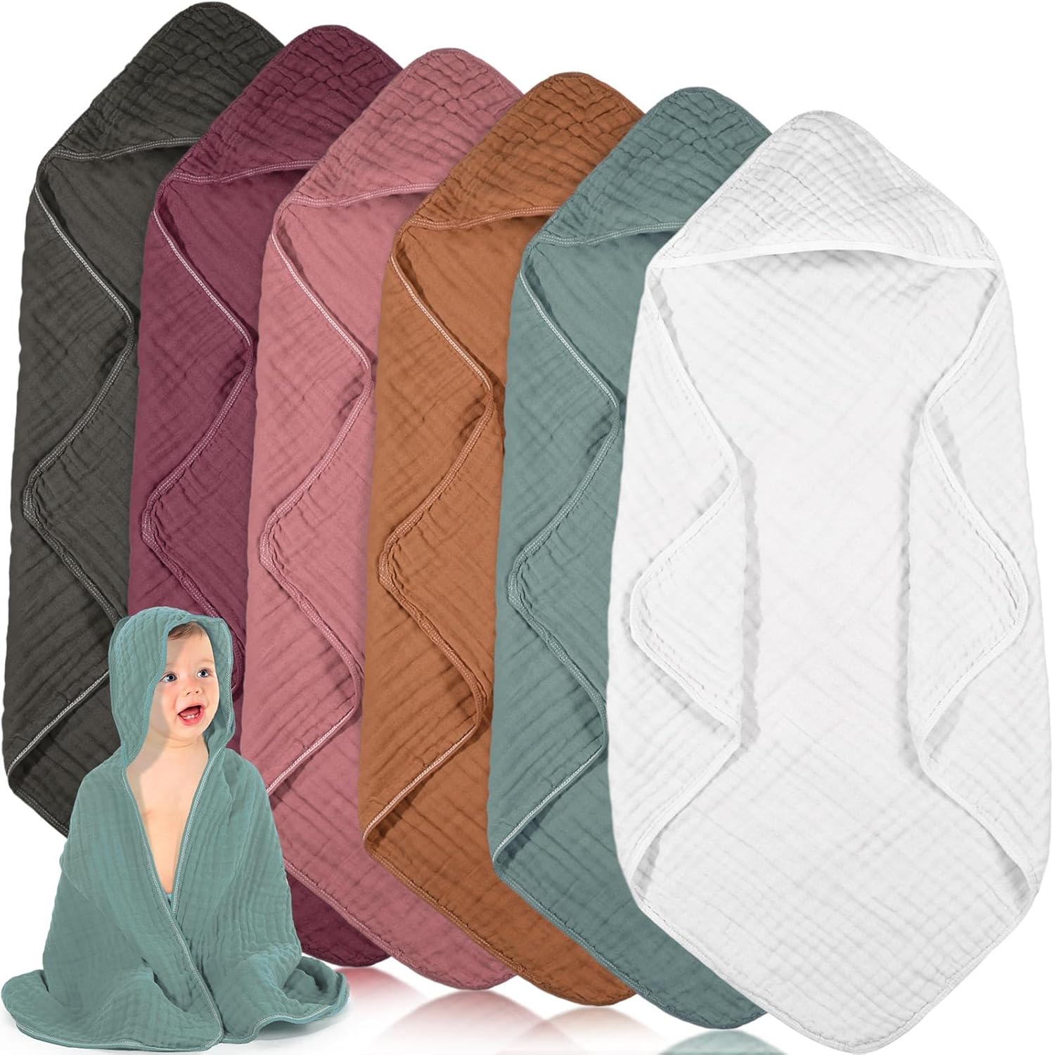 Peryiter 6 Pcs Muslin Hooded Baby Towels for Newborns and Infants