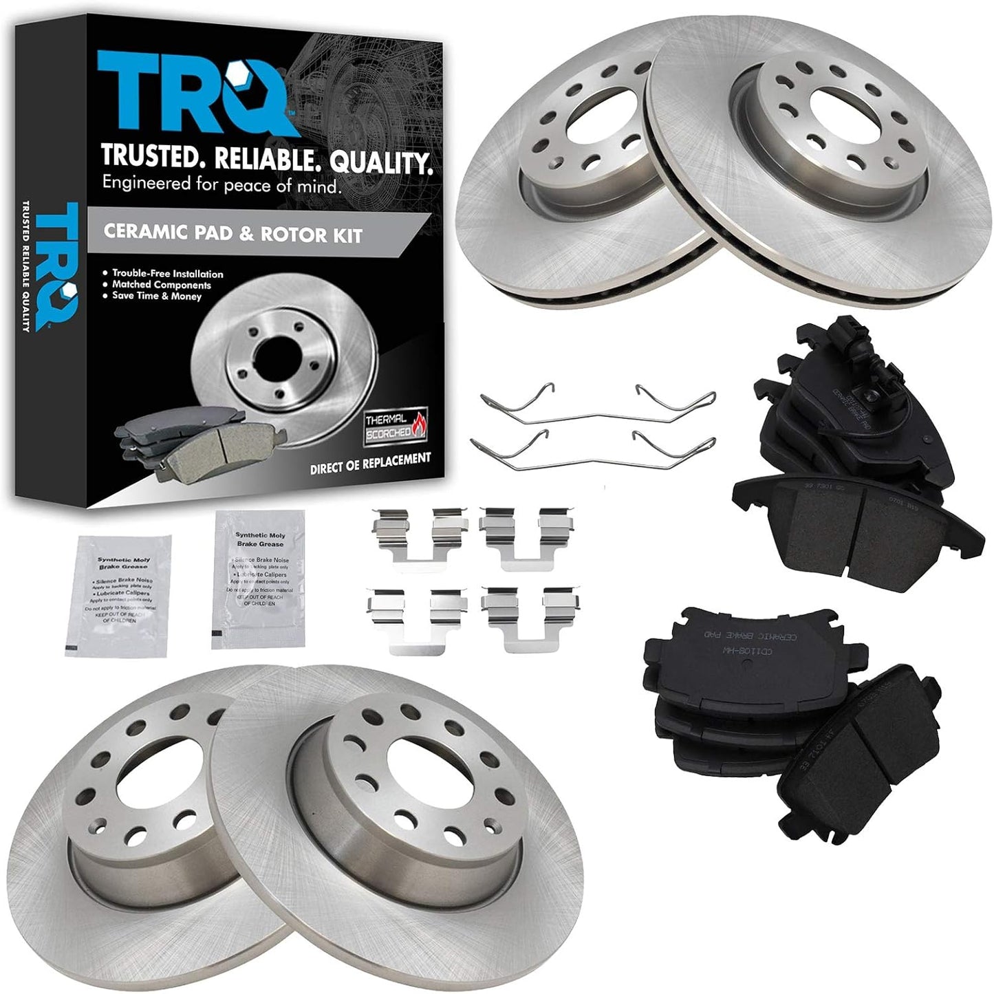 TRQ Front and Rear Brake Pad & Rotor Kit for Audi and VW