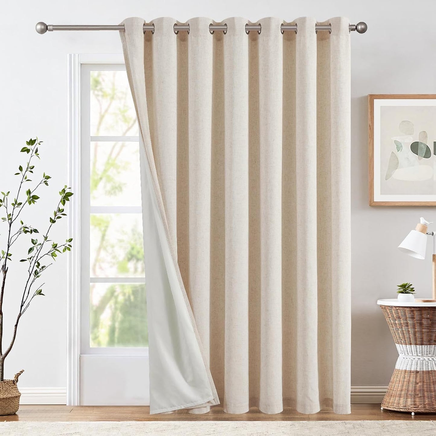 Linen Beige Curtain 100 Inch Extra Wide for Patio Doors