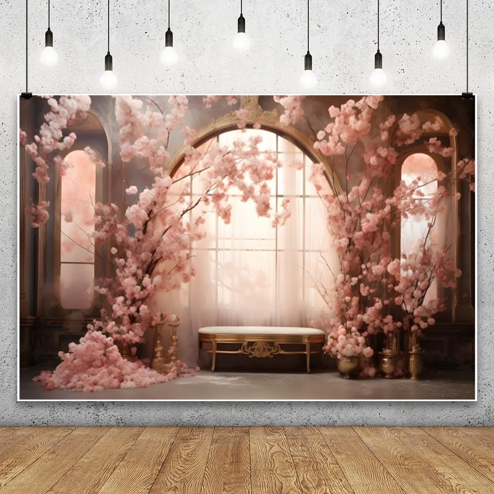 10x8ft Romantic Pink Flowers Backdrop for Weddings and Parties