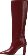 Knee High Boots Square Toe Chunky Heeled Boots - Stylish Burgundy