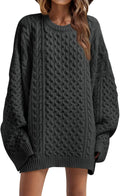 Womens Oversized Chunky Cable Knit Crewneck Sweater - Cozy Tunic is