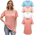 4 Pack Womens V Neck T Shirts Short Sleeve - Casual Summer Staples