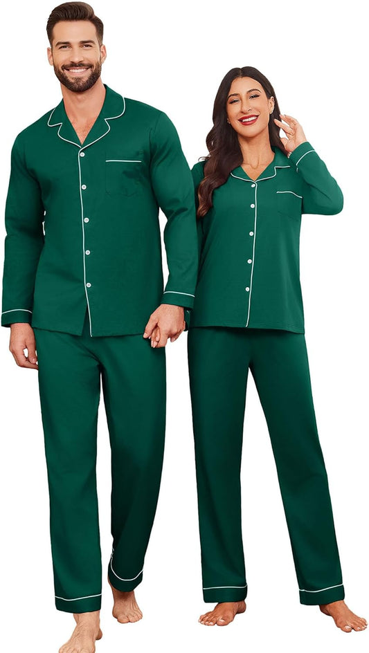 Ekouaer Couple Matching Pajamas 100% Cotton Long Sleeve Set