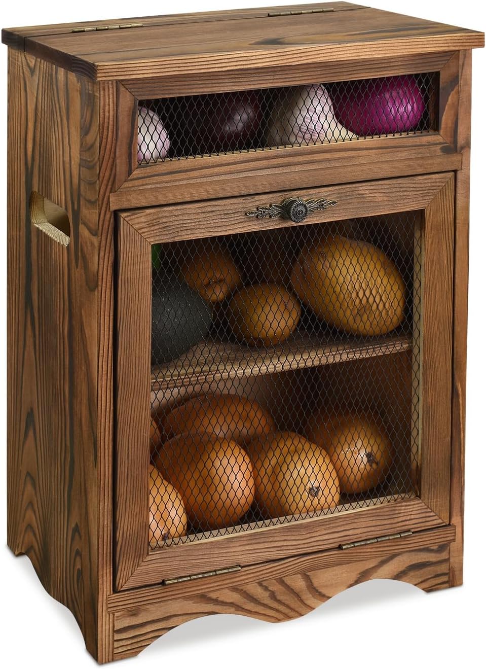 Wooden Countertop Potato and Onion Storage Bin for Kitchen